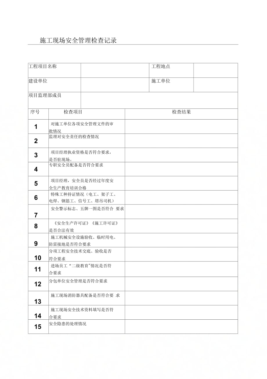 施工现场安全管理检查记录表_第1页