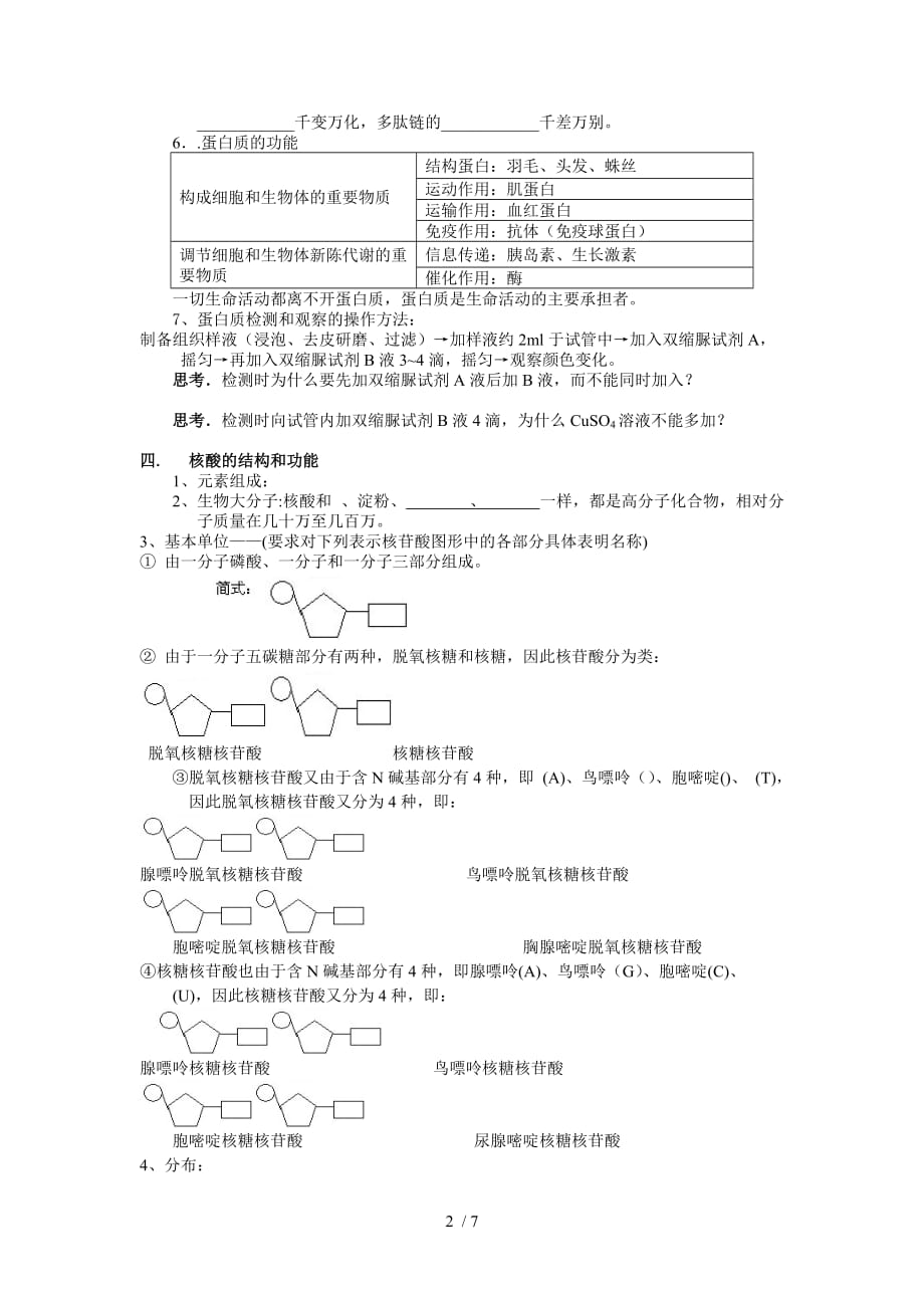 全国高中二蛋白质和核酸学案教学导案_第2页