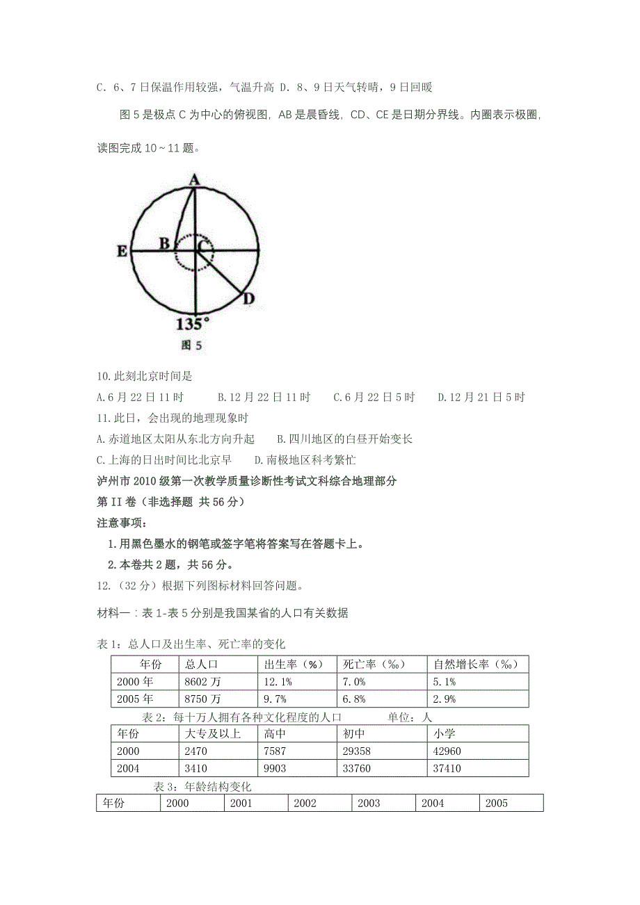 四川泸州高三一次诊断性测验考试文综_第4页