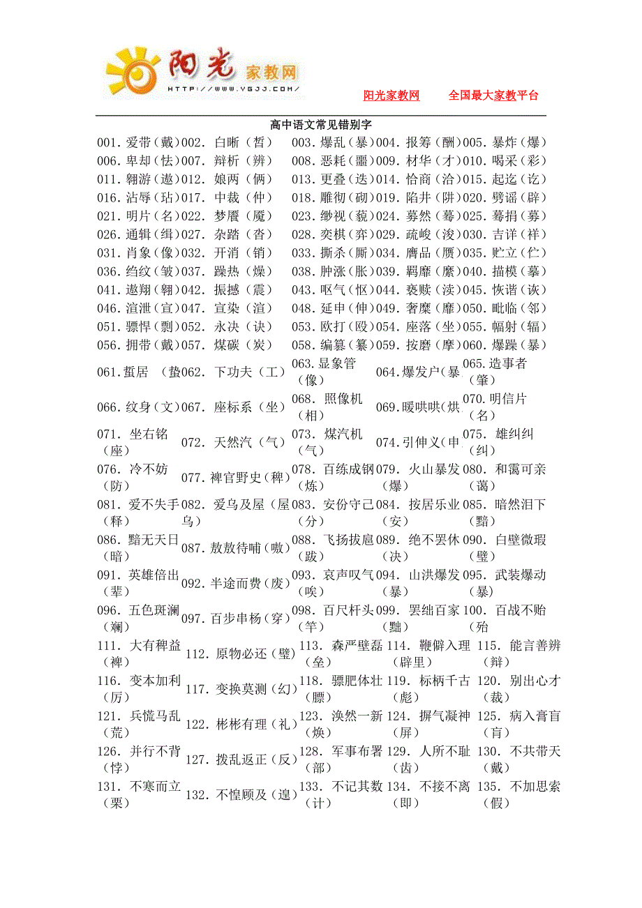 全国高中语文常见错别字_第1页