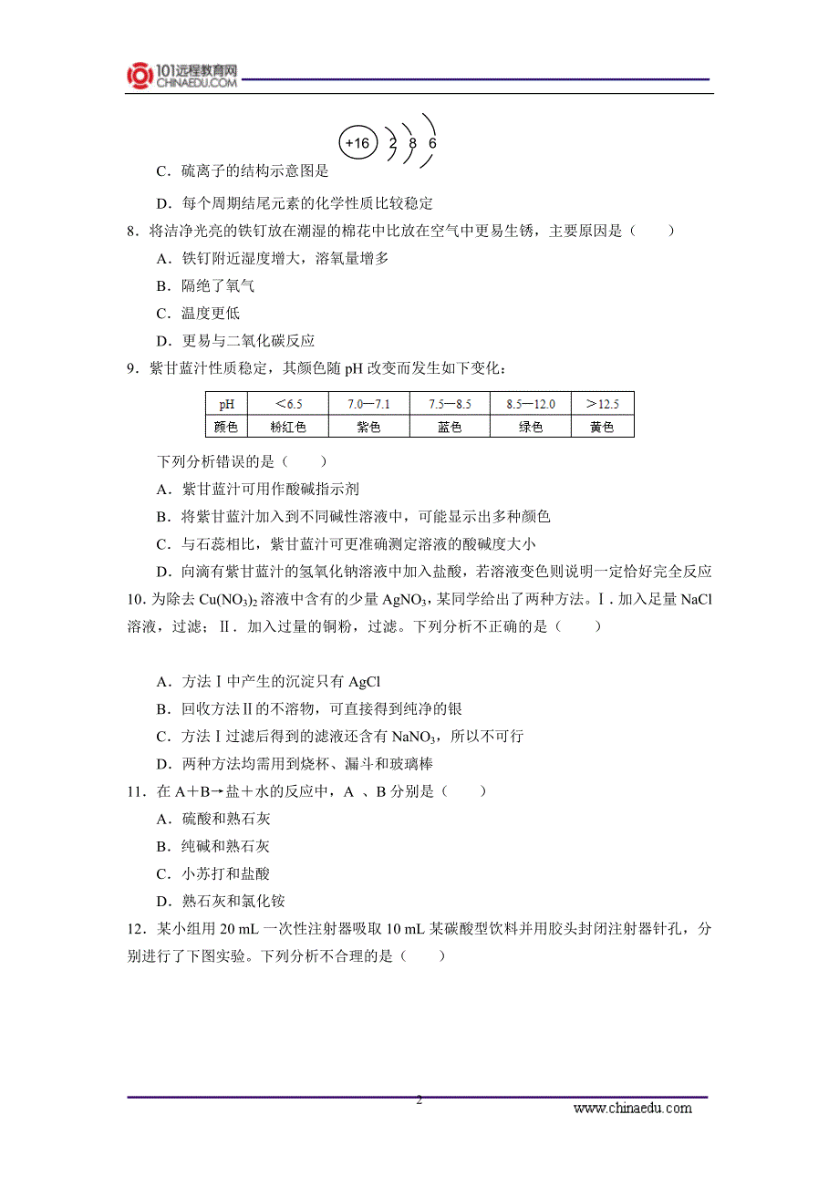 四川成都初中毕业暨升学测验考试化学试卷_第2页