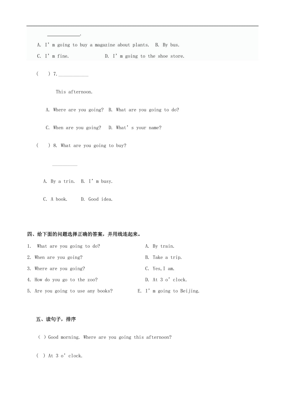 小学英语：第三单元测试题（人教版PEP六年级上册）_第2页