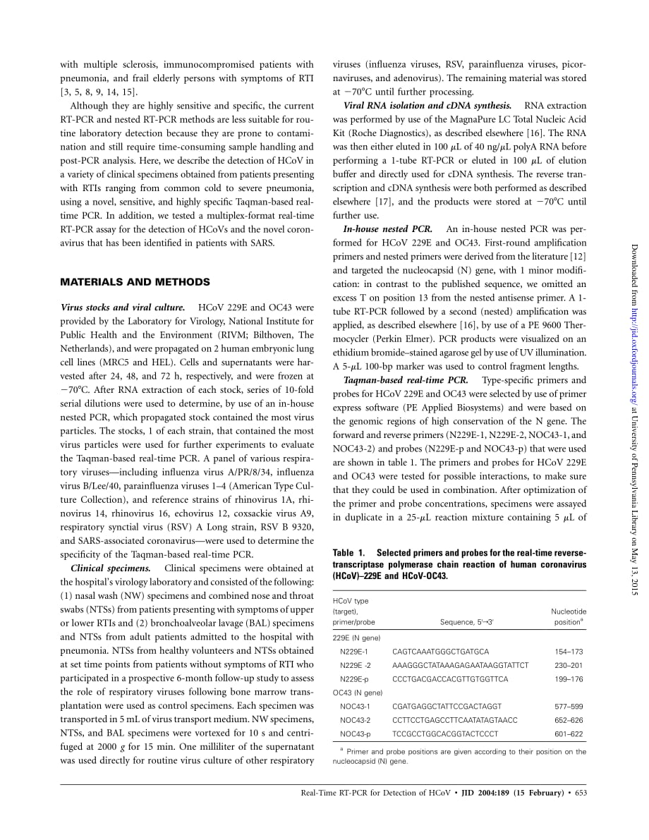 2004 Frequent Detection of Human Coronaviruses in Clinical Specimens from Patients with Respiratory Tract Infection by U_第2页