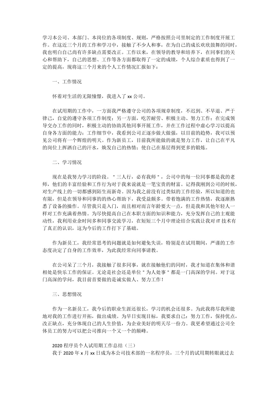 2020程序员个人试用期工作总结_第2页