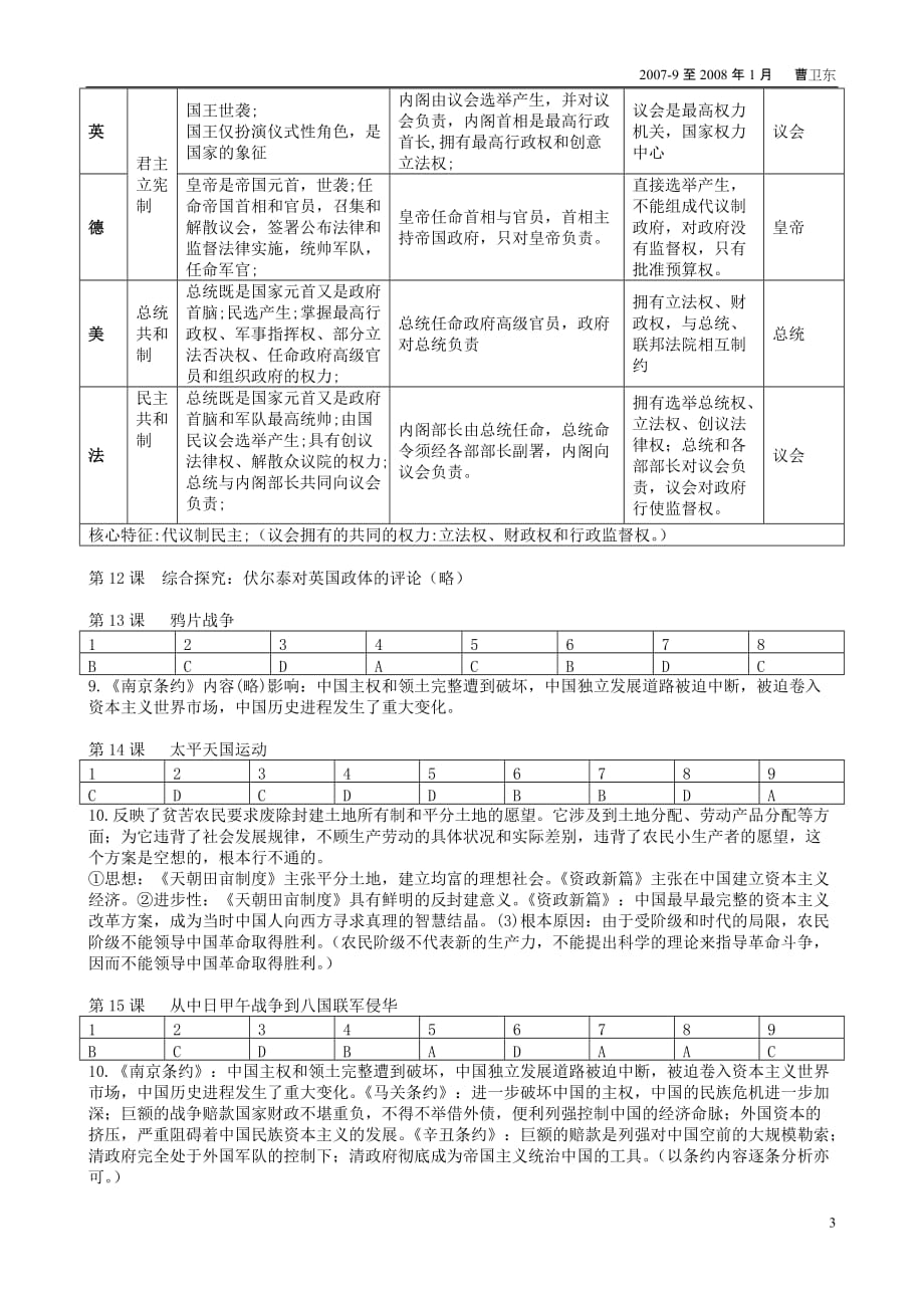 北京朝阳区高一上历史目标检测必修附标准答案_第3页