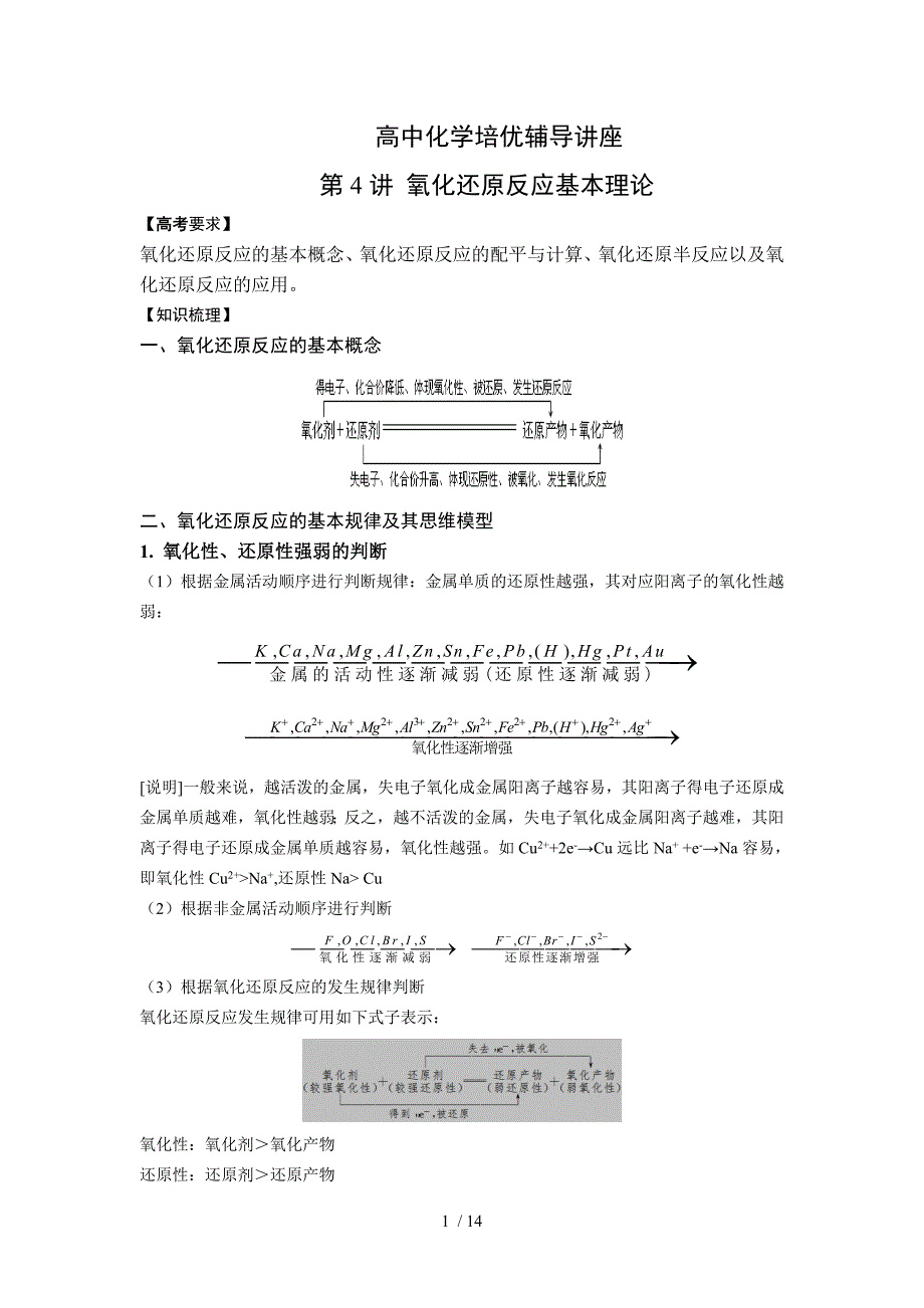 全国高中化学培优 氧化还原反应基本理论_第1页