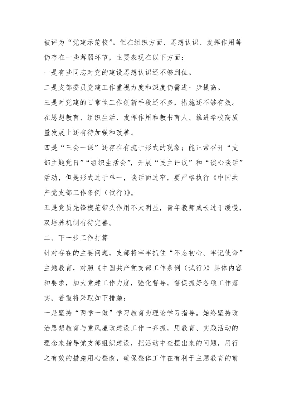 xx小学对照《中国共产党支部工作条例（试行）》自查报告范文_第2页