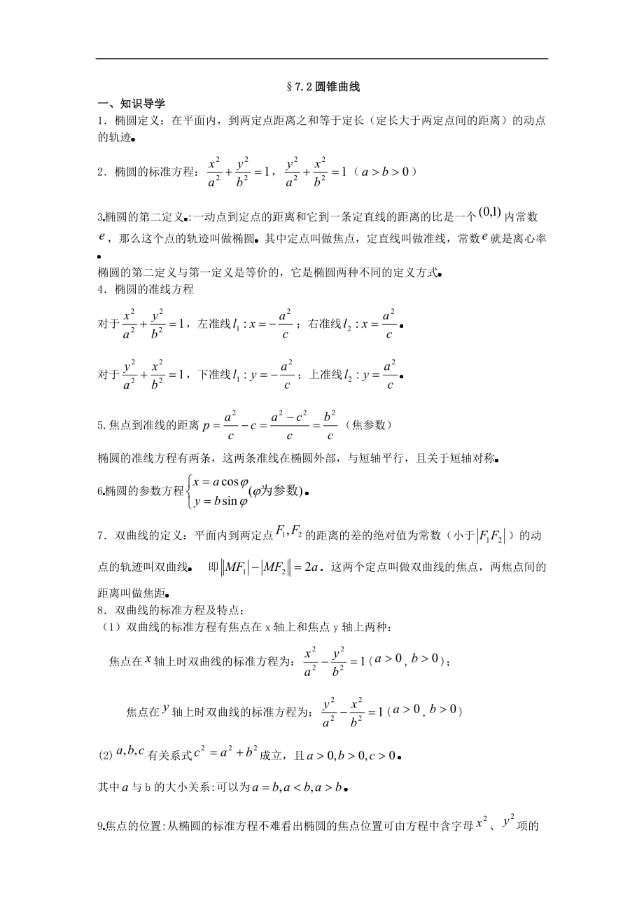 全国高中必修错误解题分析系列《圆锥曲线》_第1页