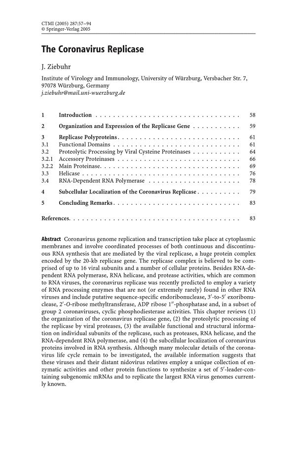 2005 [Current Topics in Microbiology and Immunology] Coronavirus Replication and Reverse Genetics Volume 287 __ The Coro