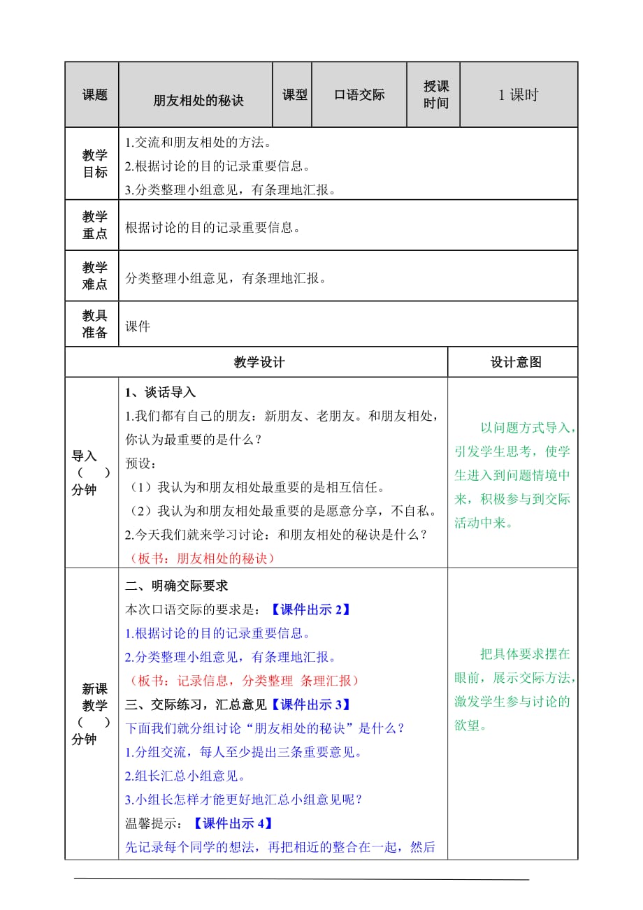 备课易-小学四年级下册《口语交际》语文教案（部编版）_第1页