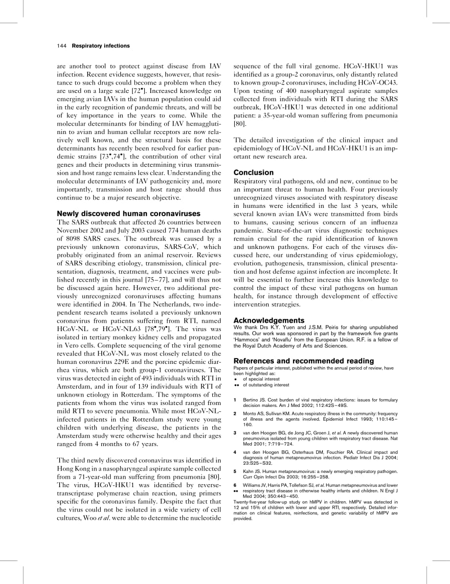 2005 Newer respiratory virus infections_ human metapneumovirus, avian influenza virus, and human coronaviruses_第4页