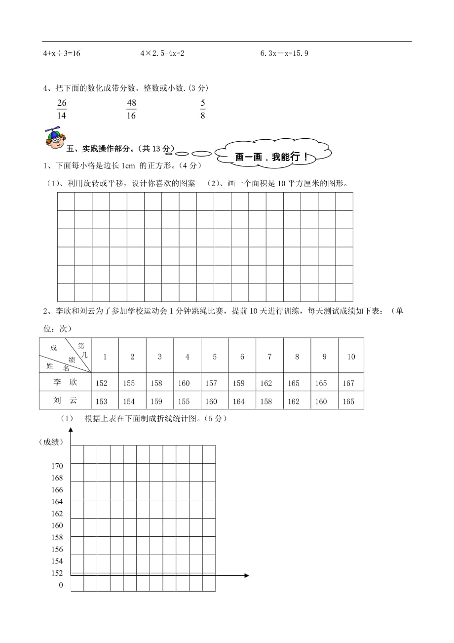 小学五年级数学期末测试题(人教版五年级下)（数学）_第3页