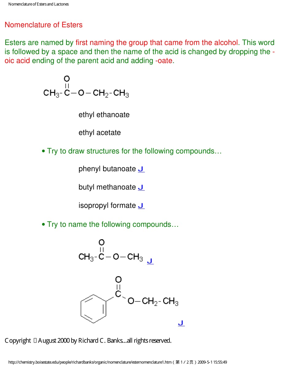 Nomenclature of Esters and Lactones_第1页