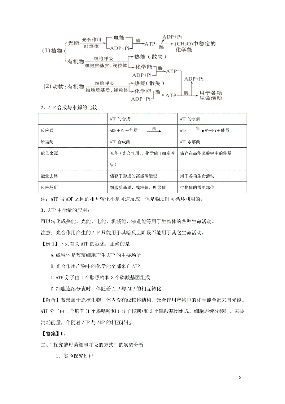 细胞的能量“通货”—ATPATP的主要来源—细胞呼吸精品学案新人教版必修_第3页