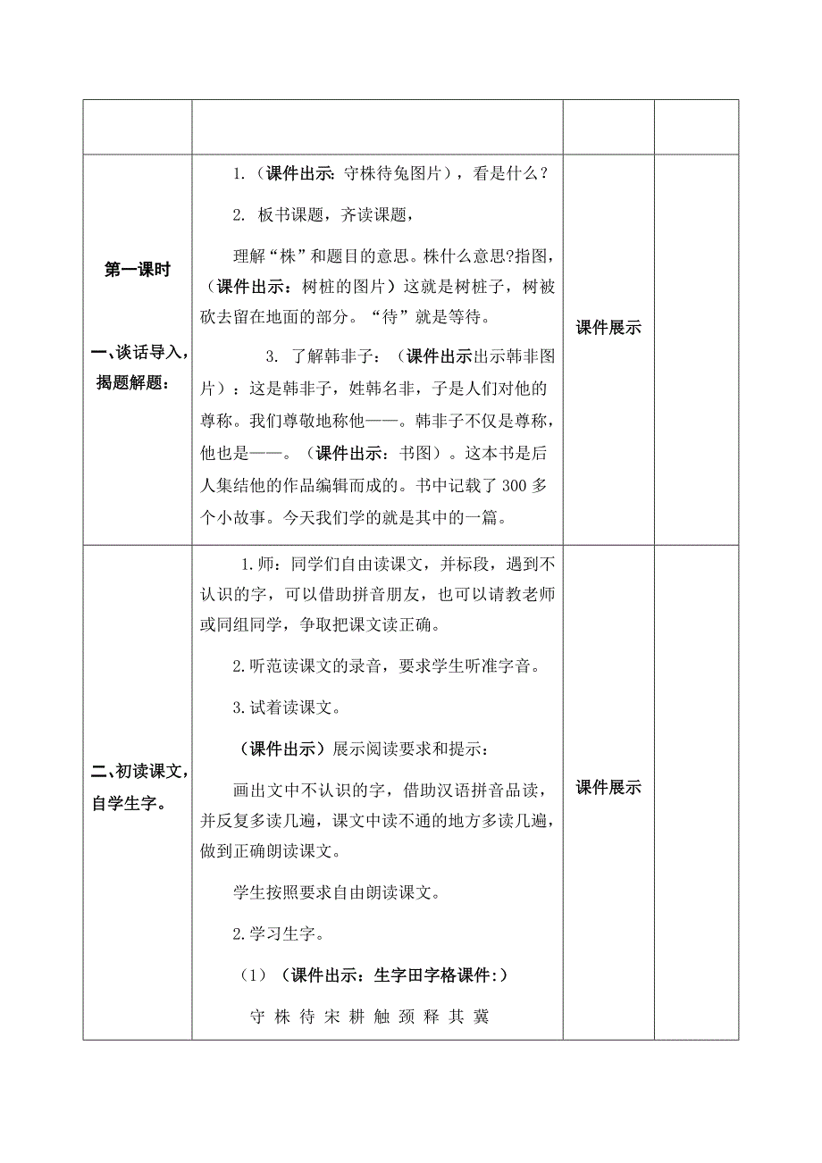 小学语文三年级下册部编版 《守株待兔》教学设计（共9页）_第2页