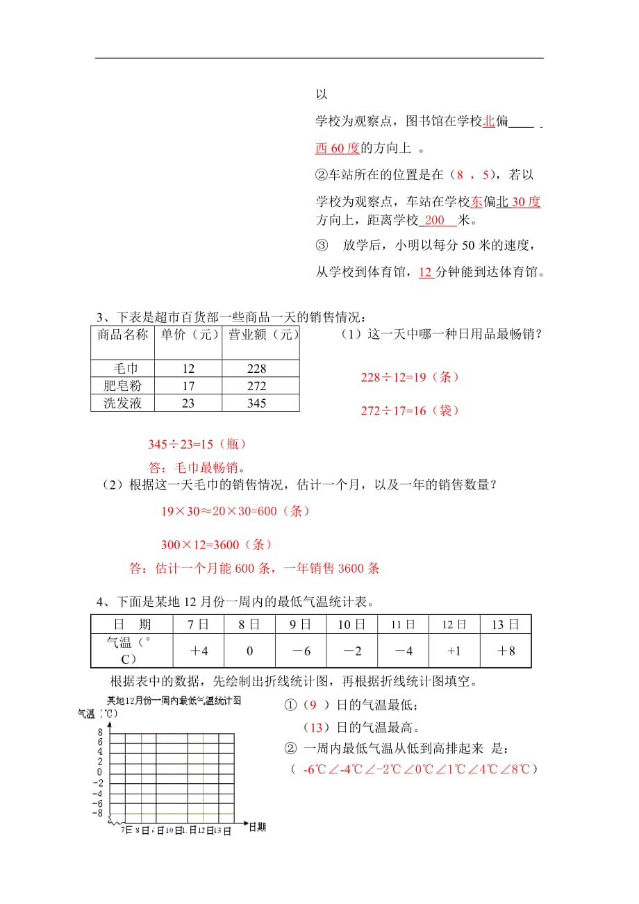 人教版小学四年级上册数学期末测试卷答案_第4页