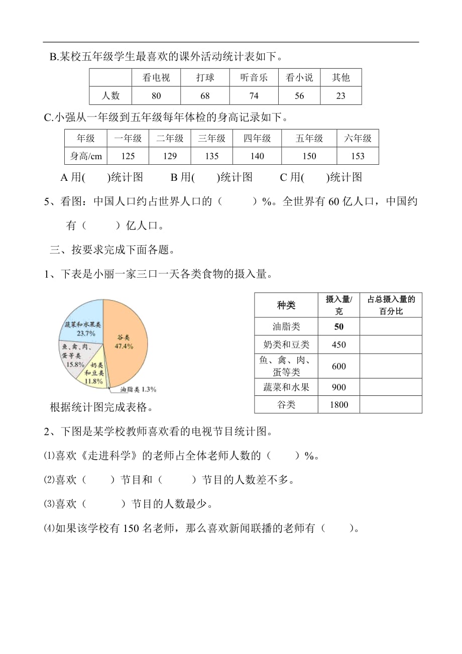 人教版六年级上册数学单元试卷：第六单元 统计_第2页