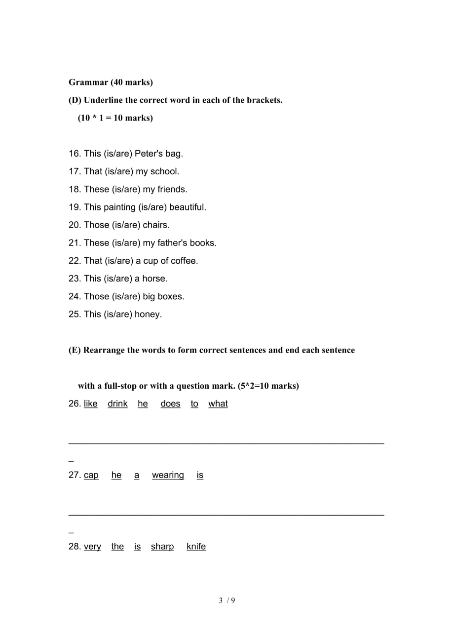 加坡小学英语一测验附标准答案PRACTICE_第3页
