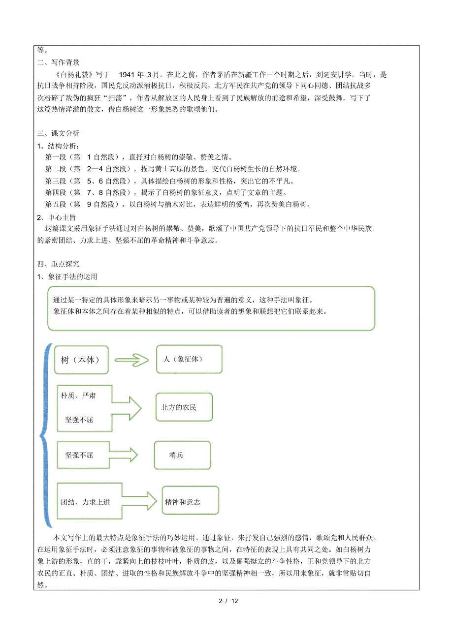 人教部编版暑假新八年级第10讲-《白杨礼赞》+《昆明的雨》-学案_第2页