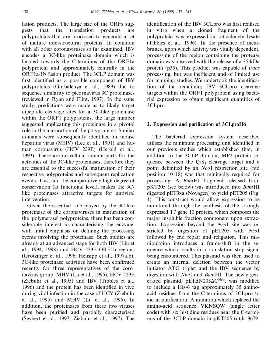 1999 Activity of a purified His-tagged 3C-like proteinase from the coronavirus infectious bronchitis virus_第2页