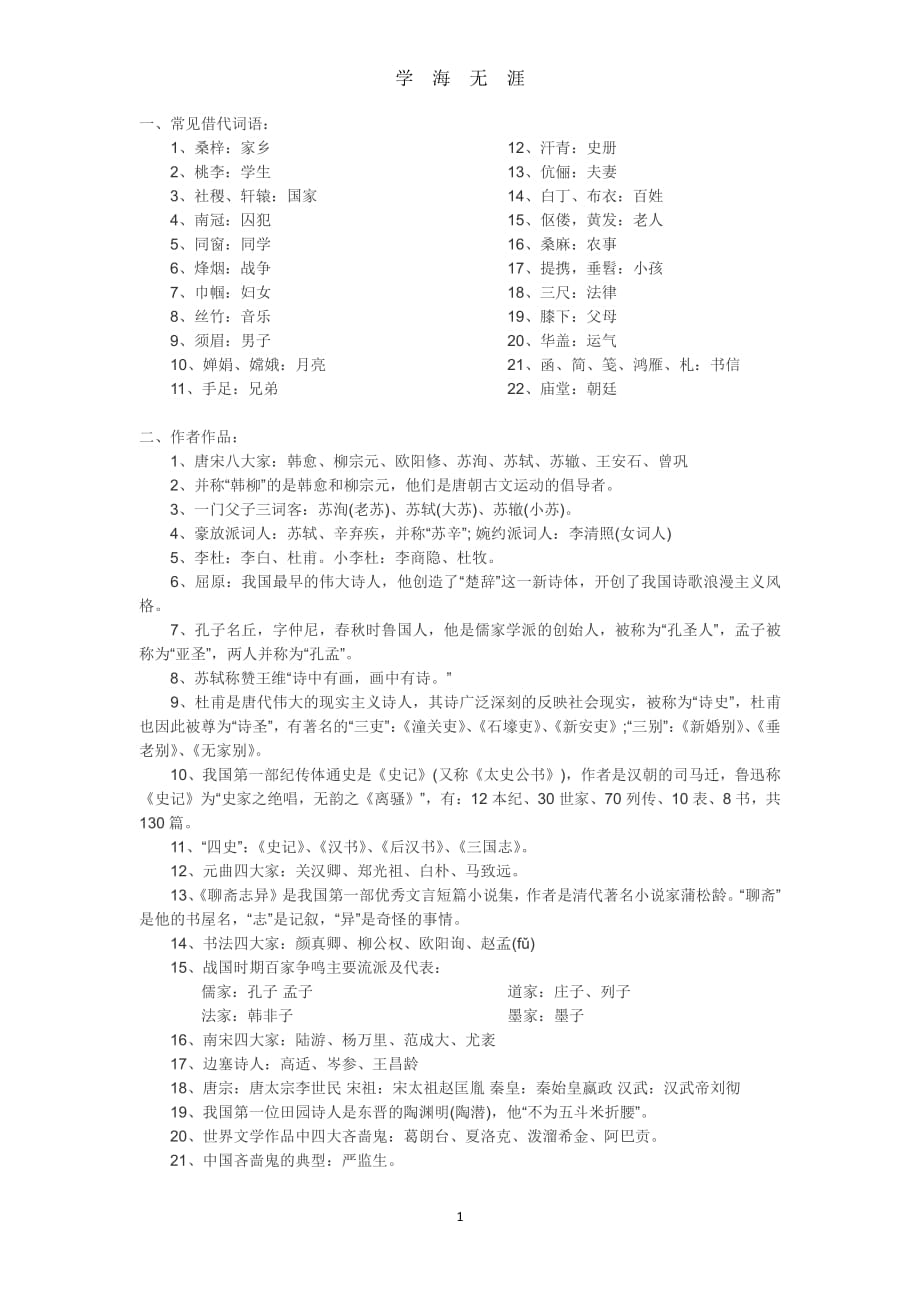 教师资格证文学常识（2020年7月整理）.pdf_第1页