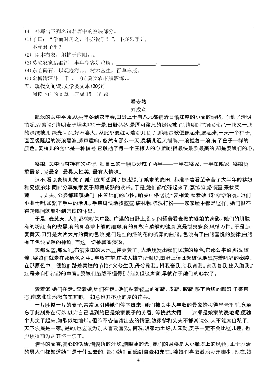 高三语文模拟试卷参考附标准答案江苏兴化板桥高中学高三双休检测语文试题_第4页