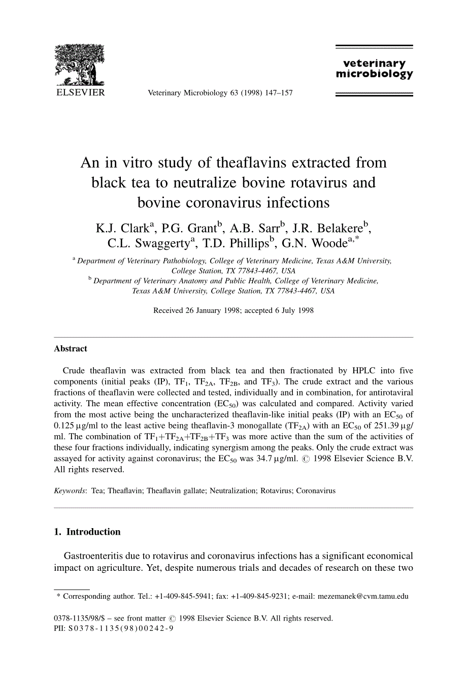 1998 An in vitro study of theaflavins extracted from black tea to neutralize bovine rotavirus and bovine coronavirus inf_第1页