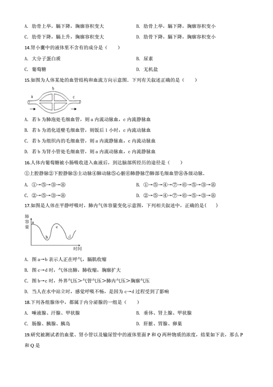 人教版七年级下册生物《期末考试试题》附答案 解析_第3页