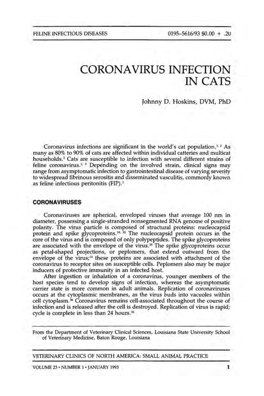 1993 Coronavirus Infection in Cats_第1页