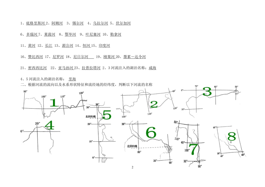 高二复习填图练习世界主要河流参考附标准答案_第2页
