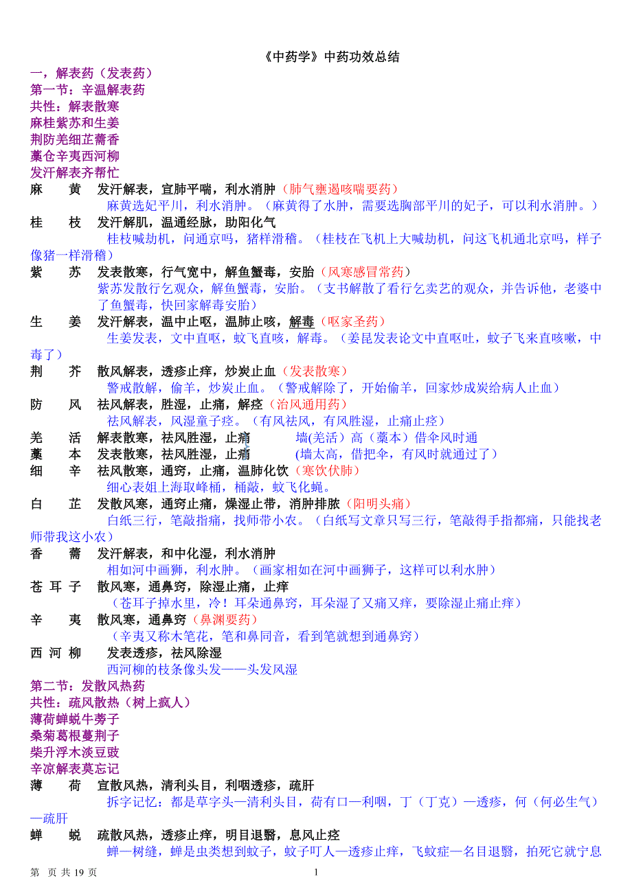 《中药学专业知识二》中药功效总结完整版（2020年7月整理）.pdf_第1页