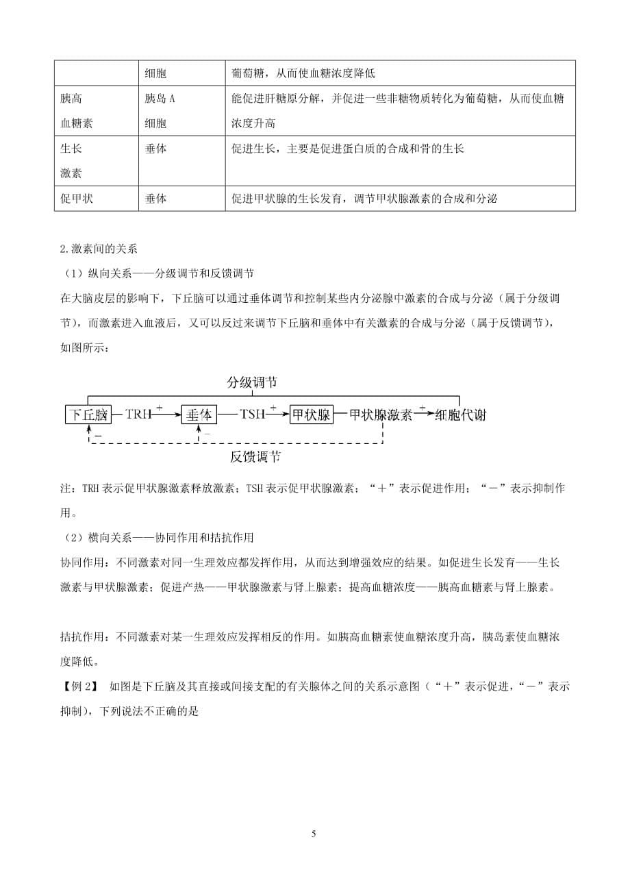 高三生物作业学案：专题5 个体的稳态与调节2 动物生命活动的调节_第5页