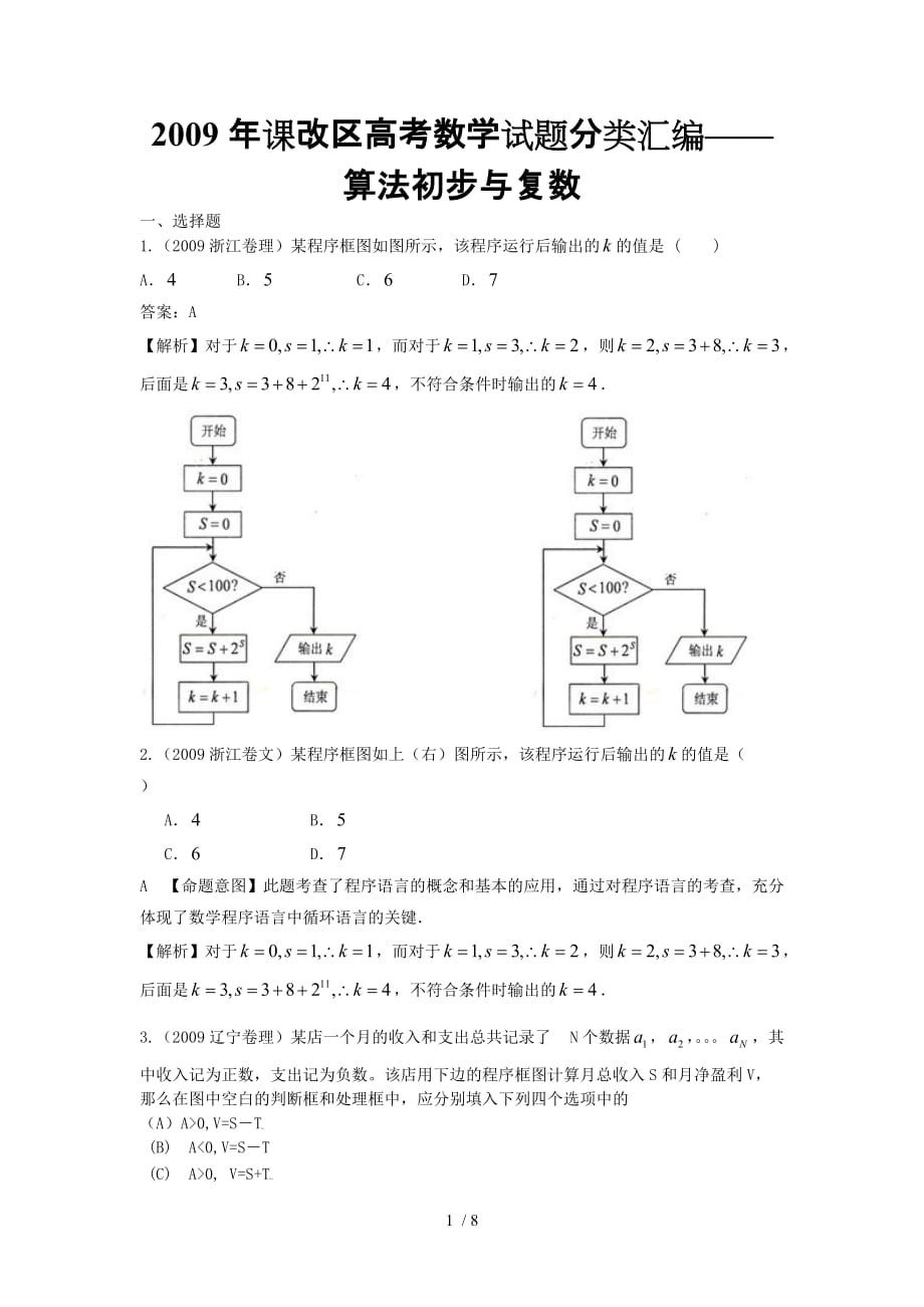 课改区全国高考试题分类-算法复数_第1页