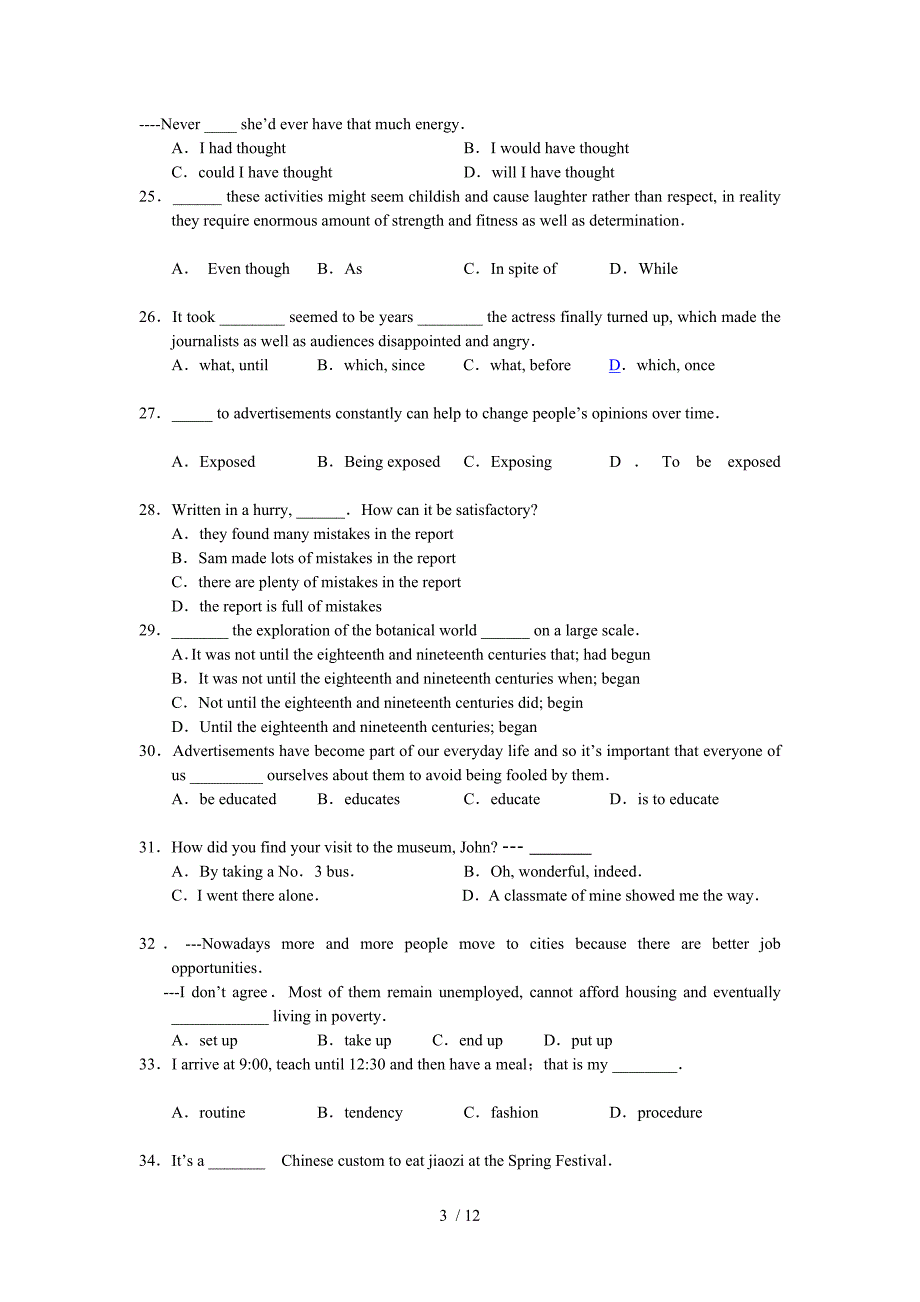 高三英语期中测验附标准答案_第3页