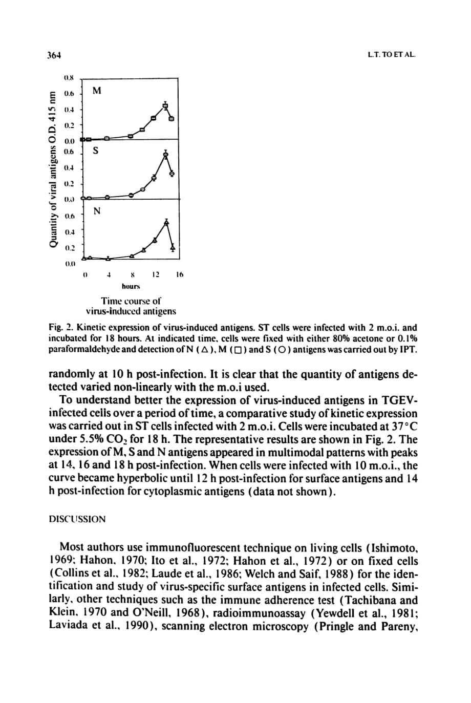 1991 Fixed-cell immunoperoxidase technique for the study of surface antigens induced by the coronavirus of transmissible_第4页
