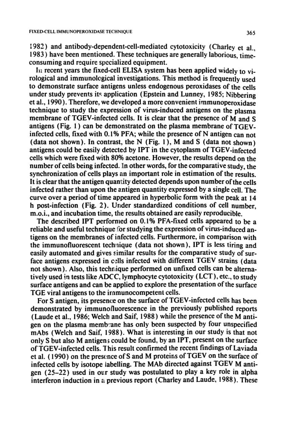 1991 Fixed-cell immunoperoxidase technique for the study of surface antigens induced by the coronavirus of transmissible_第5页