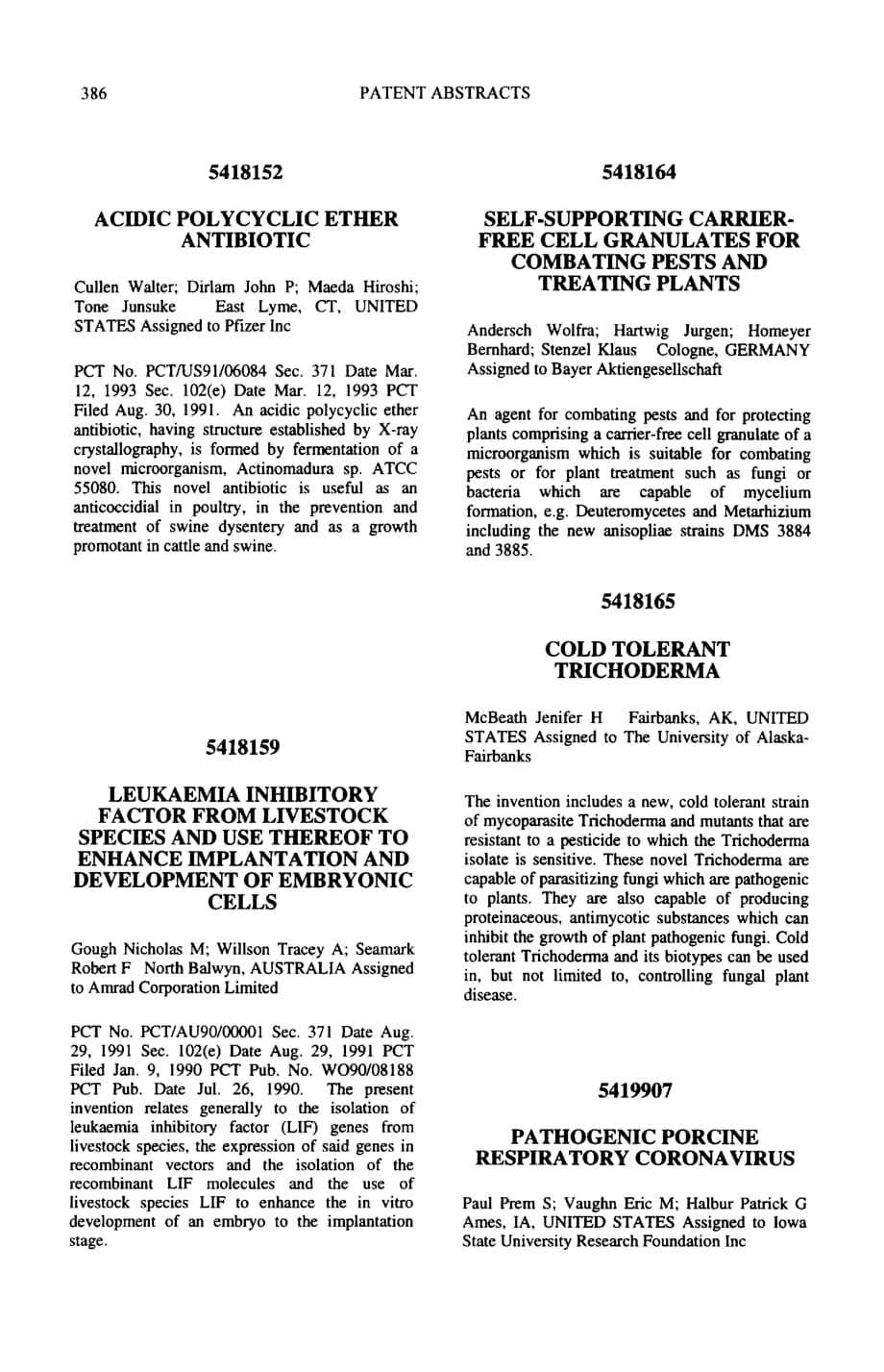 1996 5419907 Pathogenic porcine respiratory coronavirus _ Paul Prem S_ Vaughn Eric M_ Halbur Patrick G Ames, IA, United_第1页