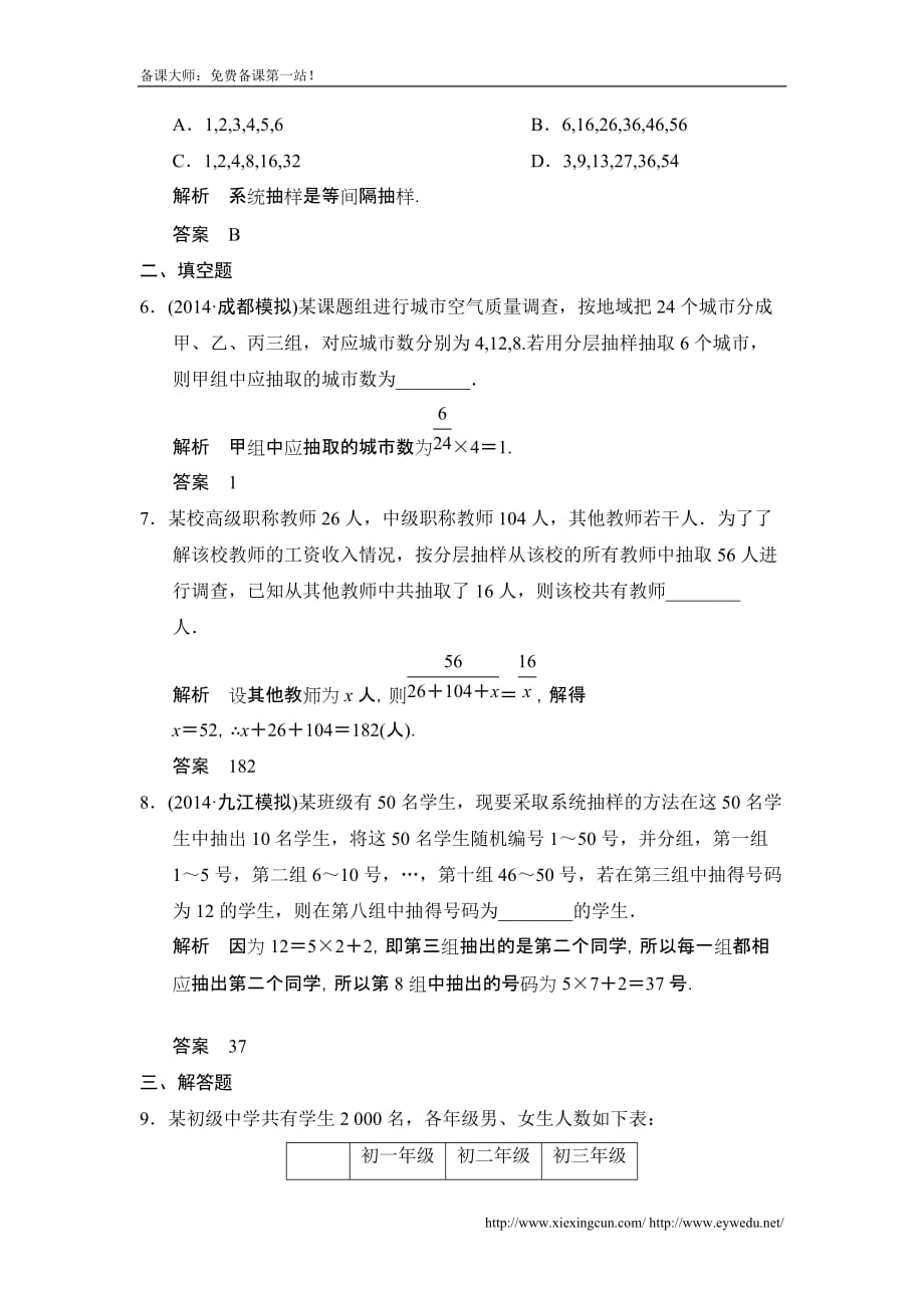 高考数学北京师范大学版一轮训练：篇 抽样方法数学备大师网_第3页