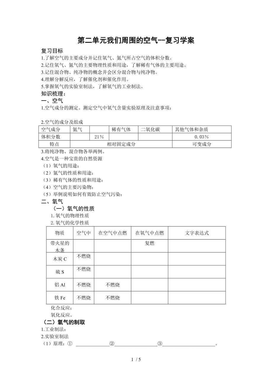 我们周围空气复习教师教学案_第1页