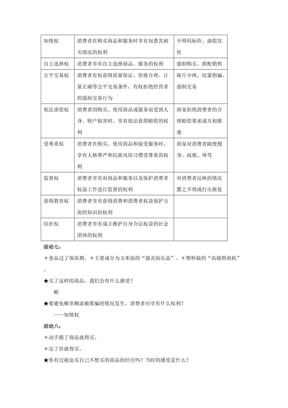 苏教思想品德八下册《消费者的权益》教师教学案_第5页