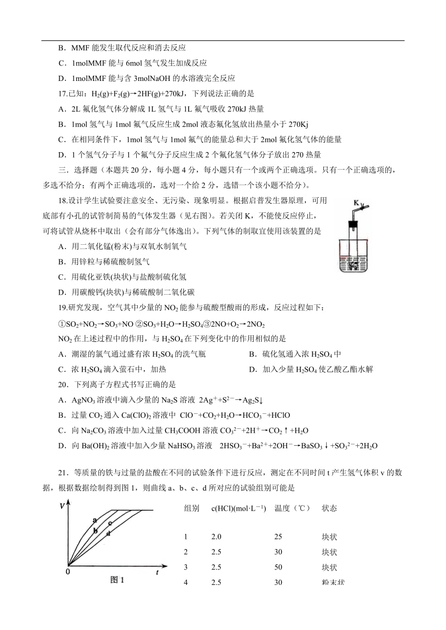 高考化学考试卷参考附标准答案上海卷_第3页
