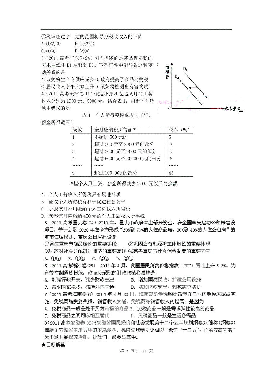 高三政治作业（真题+模拟+原创）专题财政税收与三农ashx_第3页