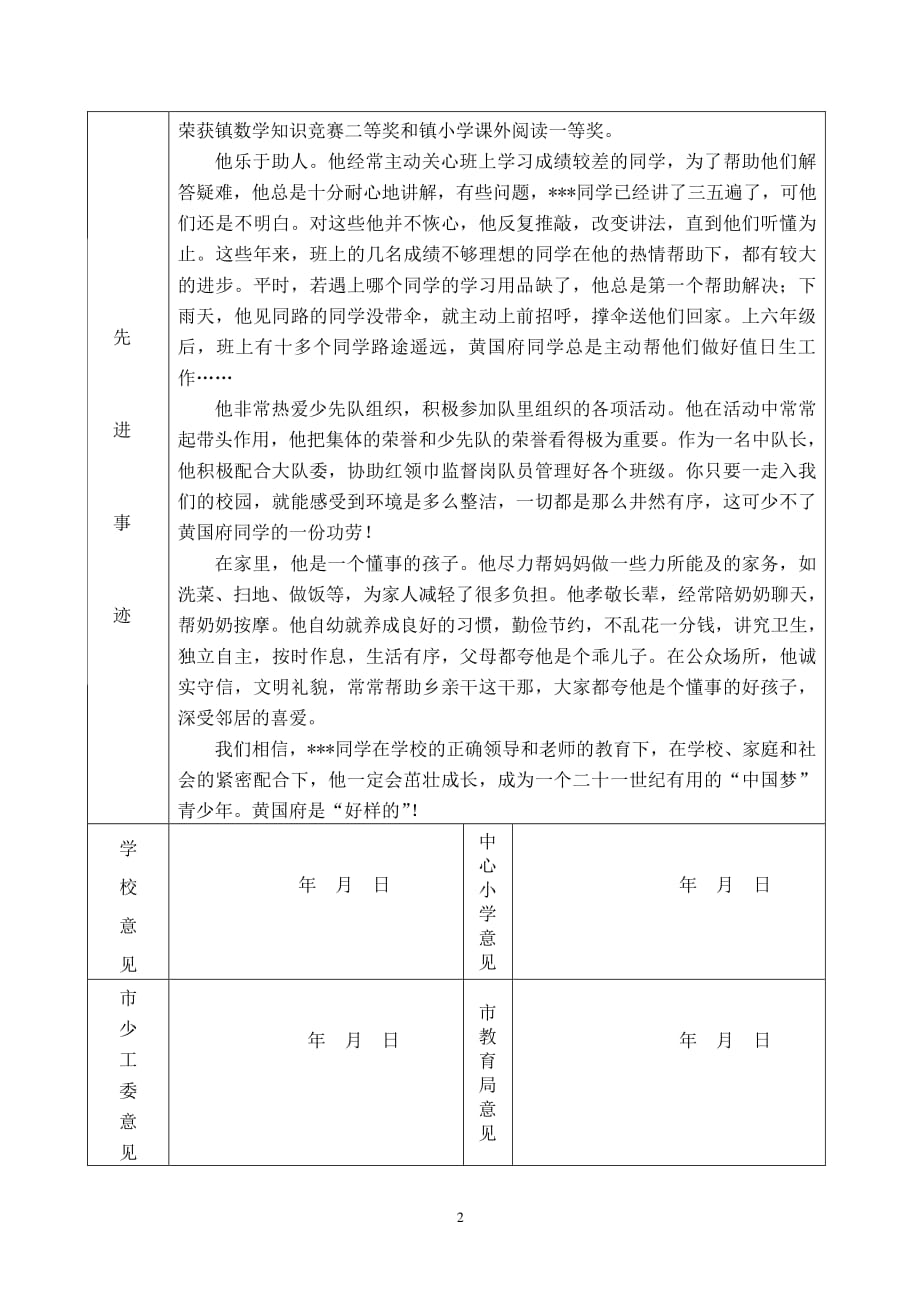 优秀少先队员推荐表(市级)（2020年7月整理）.pdf_第2页