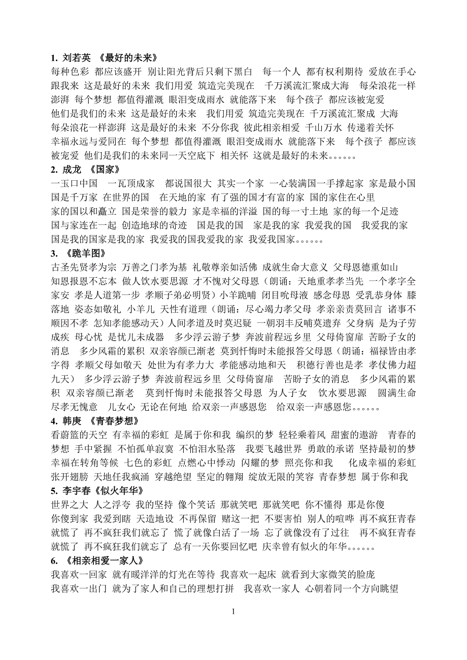 40首中学生喜欢的歌曲歌词（2020年7月整理）.pdf_第1页