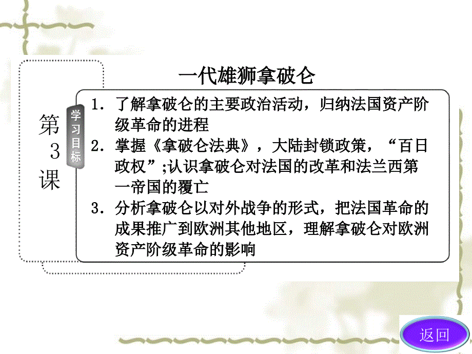 【三维设计】2013高中历史 第三单元 欧美资产阶段革命时代的杰出人物 第3课 一代雄狮拿破仑课件 新人教版选修4_第3页