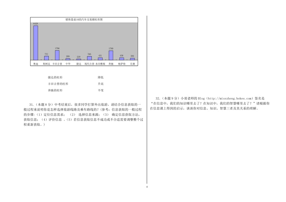 高一信息技术期末测验考试试题_第4页