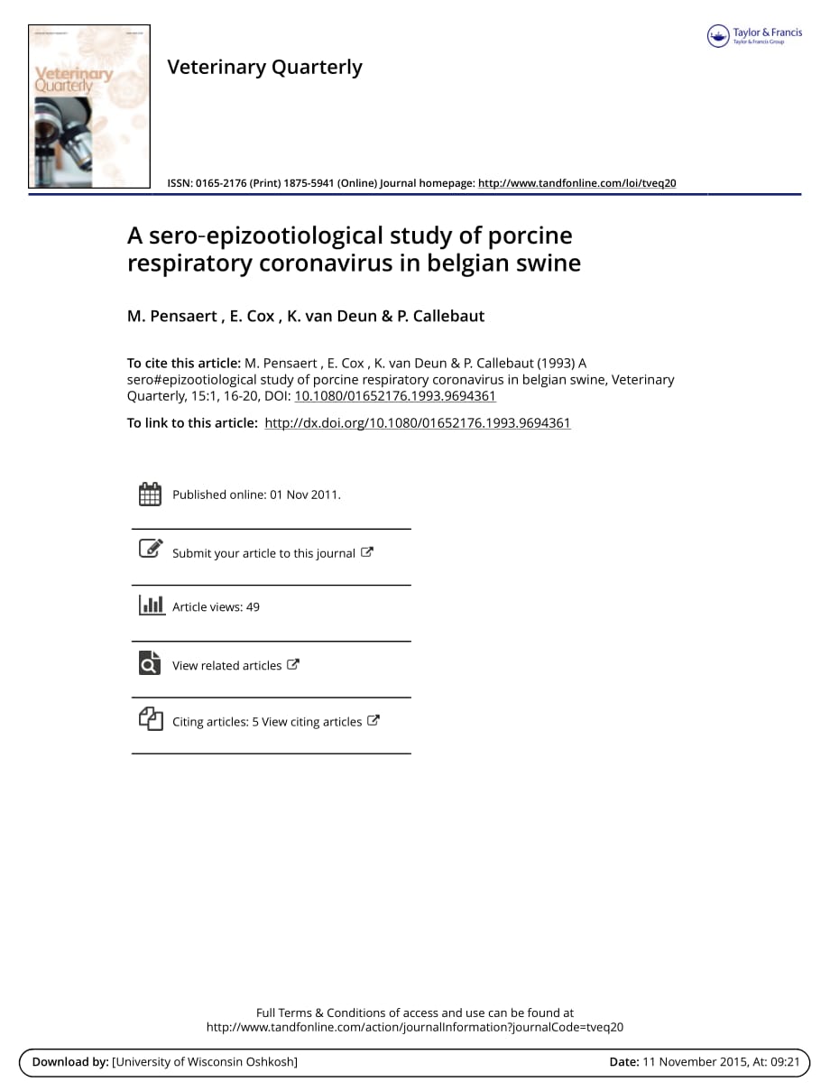 1993 A sero_epizootiological study of porcine respiratory coronavirus in belgian swine_第1页