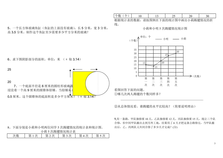 小学六数学毕业试题(附标准答案)_第3页