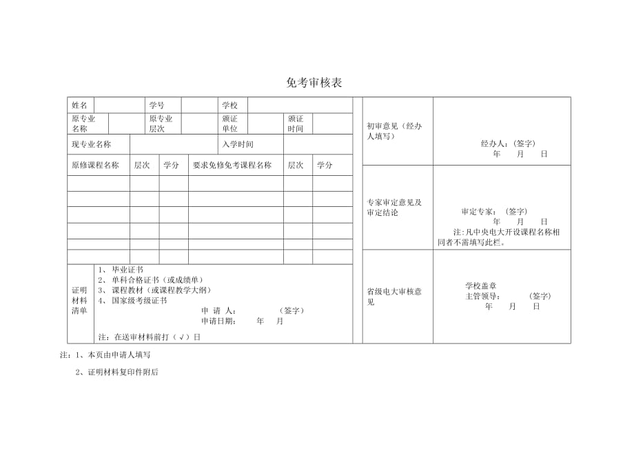 免考审核表_第1页