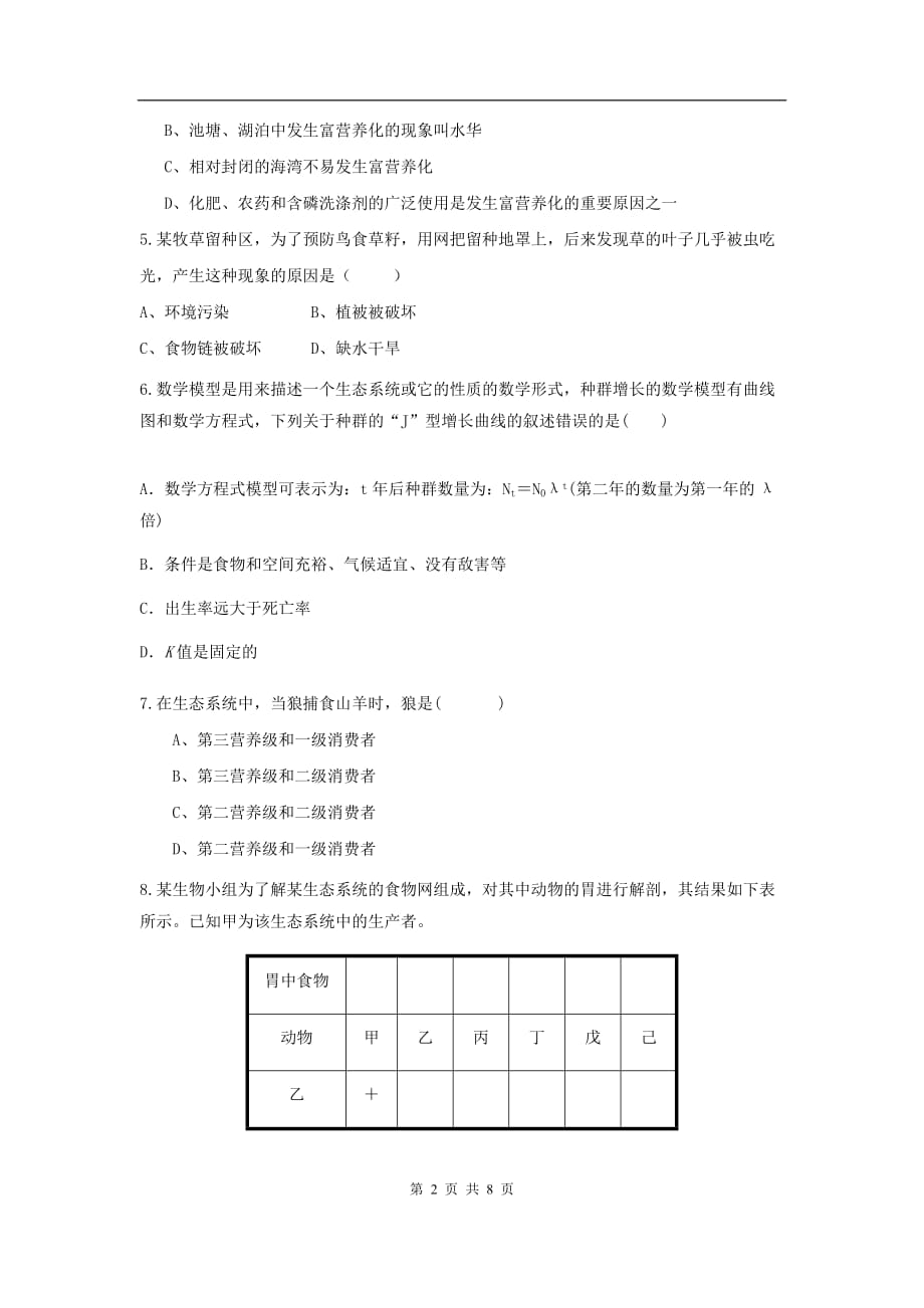 高三生物二轮作业专题练习28：生态系统和生物圈_第2页